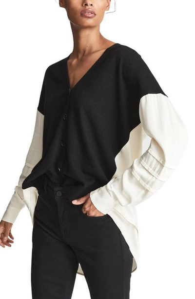Reiss Addison Mix Media Cardigan In Black Oatmeal | ModeSens