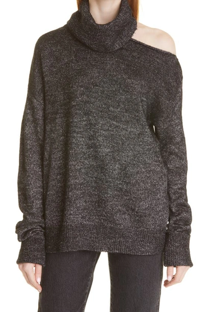 Shop Paige Raundi Cutout Shoulder Sweater In Black W/ Silver