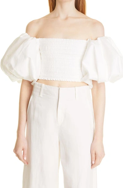 Shop Aje Cascade Puff Sleeve Crop Top In Ivory