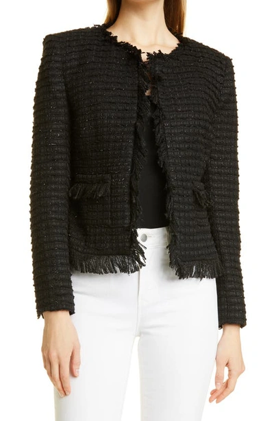 Shop L Agence Angelina Sequin Tweed Jacket In Black