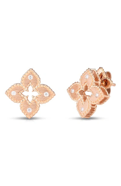 Shop Roberto Coin Venetian Princess Diamond Stud Earrings In Rose Gold