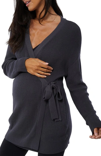 Shop Ingrid & Isabelr Wrap Maternity/nursing Sweater In Asphalt