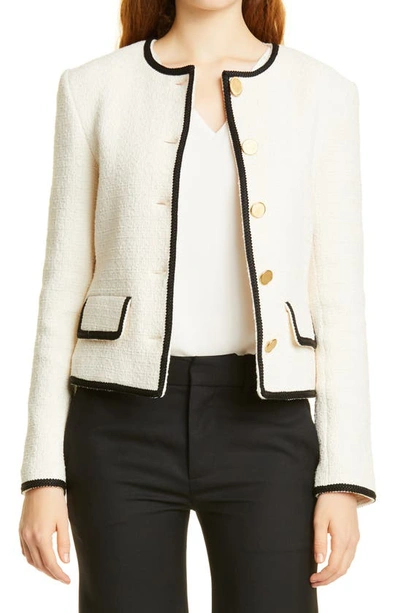 Nili Lotan Aubrey Cotton-blend Tweed Jacket In Ecru With Black Tape