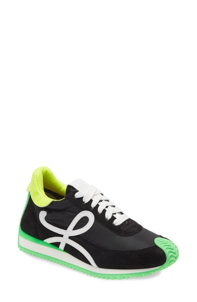 Shop Loewe Flow Runner Sneaker In Black/ Neon Green