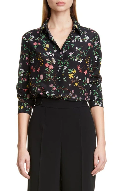 Shop Altuzarra Floral Print Silk Shirt In Black