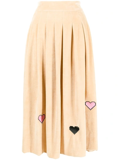 Shop Natasha Zinko Heart-detail Pleated Skirt In Brown