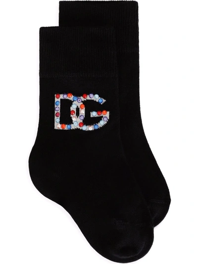Shop Dolce & Gabbana Studded-logo Socks In S9000 Combined Colour