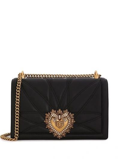 Shop Dolce & Gabbana Large Devotion Quilted Crossbody Bag In Black