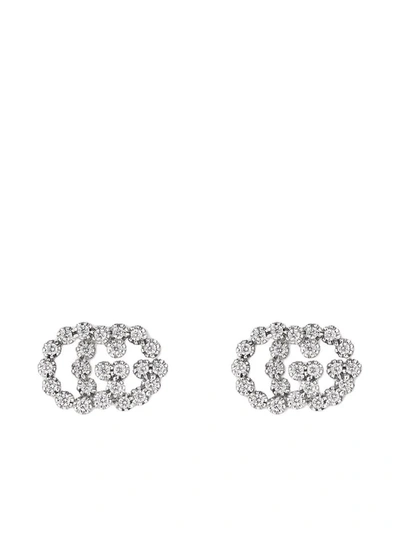 Shop Gucci 18kt White Gold Gg Running Diamond Studs In Silver