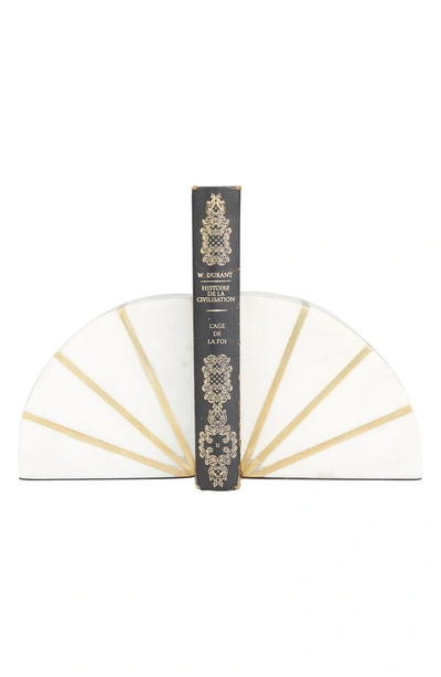 Shop Willow Row White Marble Geometric Bookends With Gold Inlay