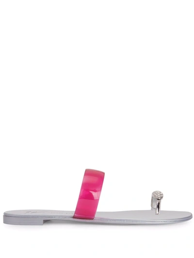Giuseppe Zanotti Crystal-embellished Flat Toe-ring Sandals In Pink