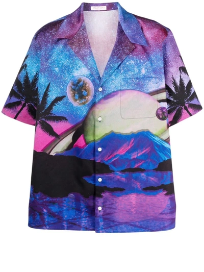 Shop Valentino Water Sky Print Shirt In Blue
