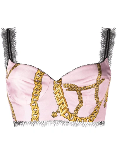 Shop Versace Chain-print Cropped Top In Pink