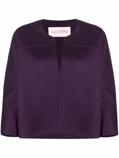 Valentino V-neck Cropped-sleeve Knitted Top In Purple