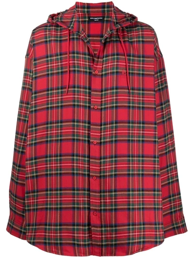 Shop Balenciaga Checked Hooded Jacket In Red