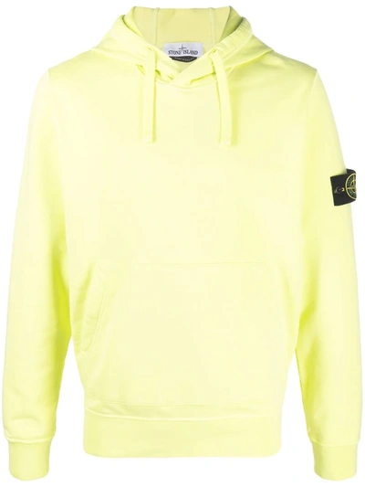 Shop Stone Island Compass-patch Drawstring Hoodie In Yellow