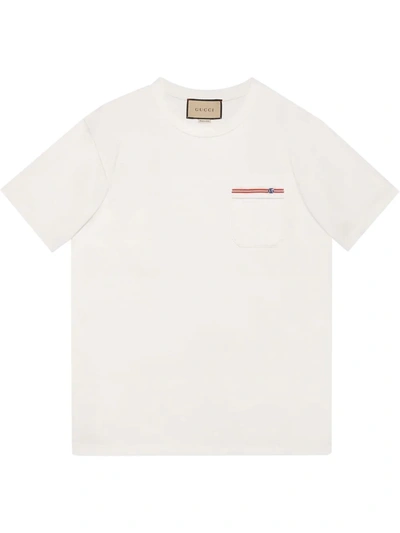 Shop Gucci Embroidered Pocket Cotton T-shirt In White