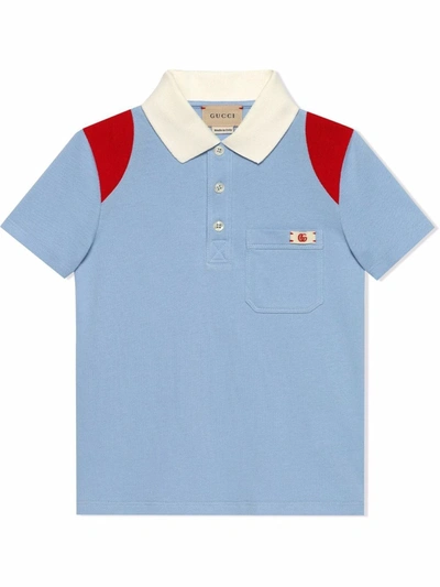 Shop Gucci Stitched-logo Polo Shirt In Blue