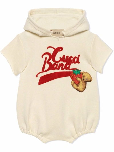 Shop Gucci Band Hooded Babygrow In White