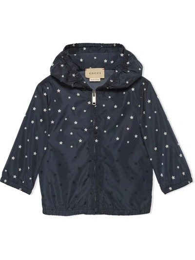 Shop Gucci Star-logo Print Hooded Jacket In Blue