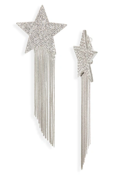 Shop Saint Laurent Crystal Star Fringe Clip-on Earrings In Palladium/ Crystal