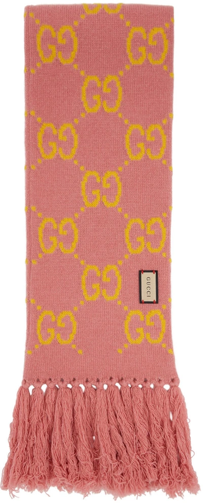 Shop Gucci Pink & Yellow Jacquard Gg Scarf In 5975 Pink/yellow