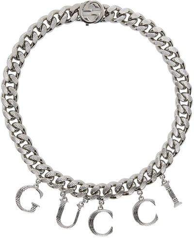 Shop Gucci Silver Script Choker Necklace In 0926 New Palladio An