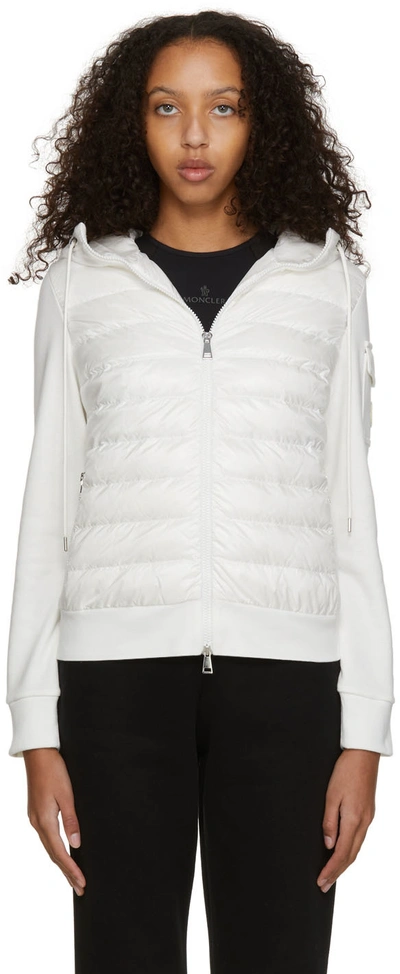 Shop Moncler White Paneled Zip-up Hoodie In 032 White