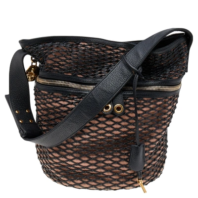 Pre-owned Alexander Mcqueen Black/peach Woven Detail Leather Skull Bucket Bag