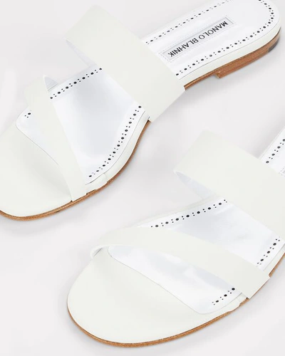 Shop Manolo Blahnik Serrato Strappy Slide Sandals In White