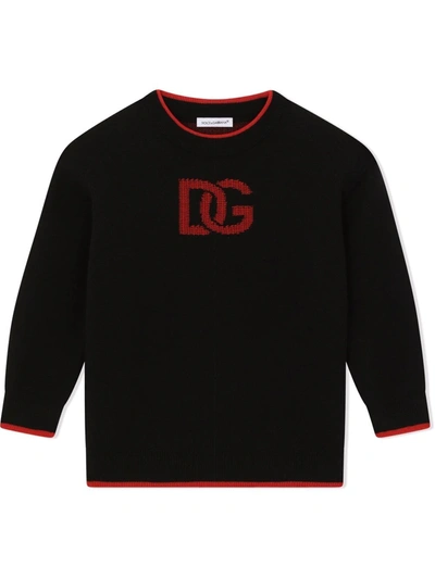 Shop Dolce & Gabbana Long-sleevd Intarsia Logo Jumper In Black