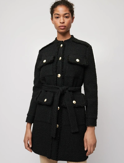 Maje Womens Noir / Gris Gamon Belted Tweed Coat 14 In Black | ModeSens