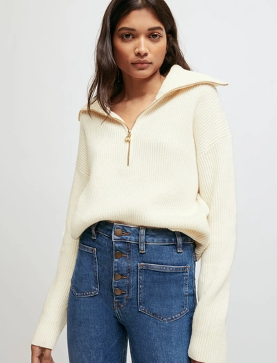 Shop Maje 100% Wool Sweater With Half-zip Collar In Ecru