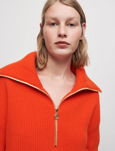 Shop Maje 100% Wool Sweater With Half-zip Collar In Orange