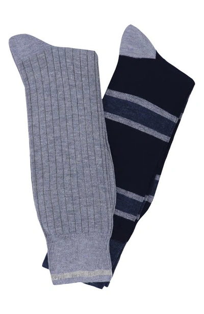 Shop Lorenzo Uomo 2-pack Assorted Stripe Dress Socks In Denim