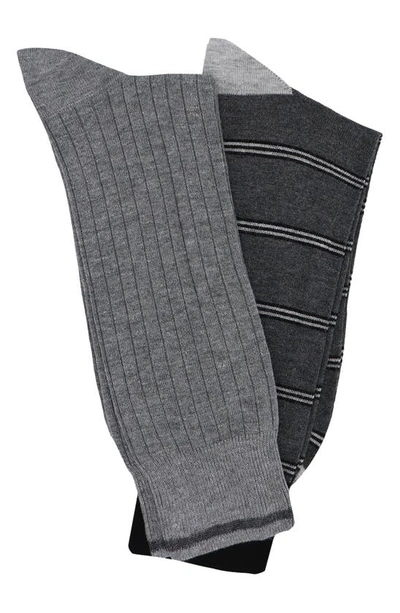 Shop Lorenzo Uomo 2-pack Assorted Stripe Dress Socks In Medium Grey