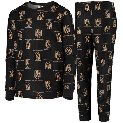 Shop Zzdnu Outerstuff Youth Black Vegas Golden Knights Allover Print Long Sleeve T-shirt And Pants Sleep Set