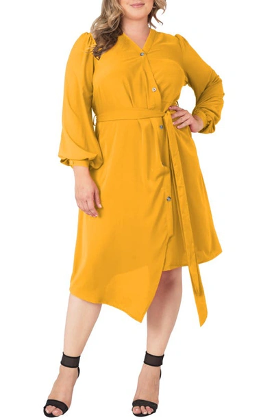 Shop Standards & Practices Asymmetrical Long Sleeve Shirtdress In Ginger