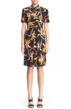 FENDI Bird Of Paradise Print Short Sleeve Silk Dress