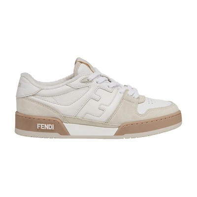 Shop Fendi Match - White Suede Low Top Sneakers In Blanc