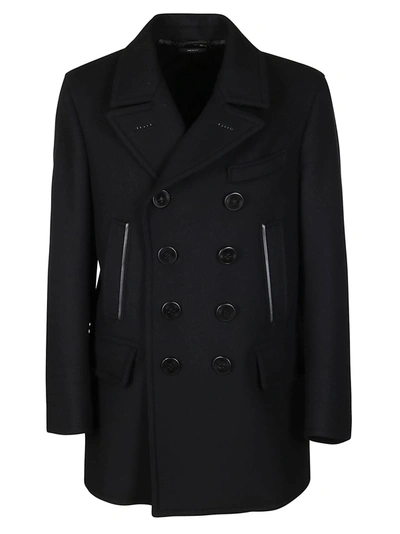 Shop Tom Ford Double Breasted Straight Hem Coat In Black