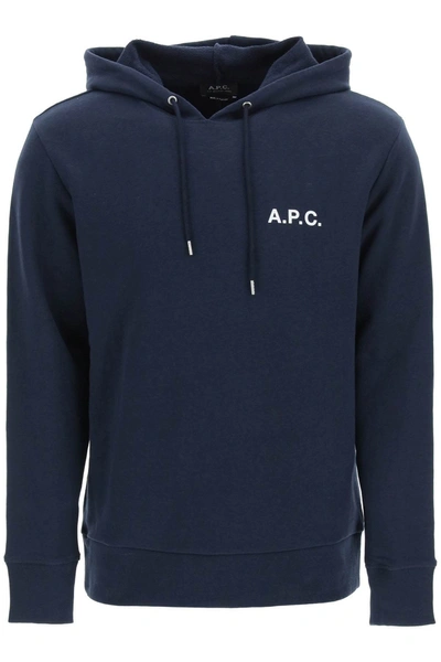 Shop Apc A.p.c. Leonardo Logo Hoodie In Blue