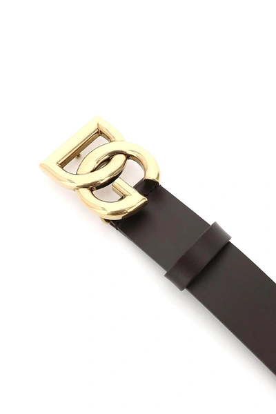 Shop Dolce & Gabbana Lux Leather Belt With Crossed Dg Logo In Brown