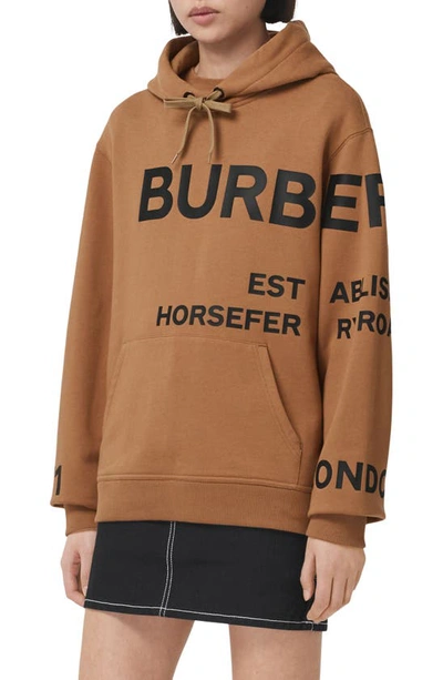 Shop Burberry Poulter Horseferry Logo Cotton Hoodie In Camel