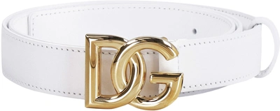 Shop Dolce & Gabbana Dg Logo Buckle Belt In White