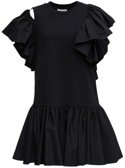 Shop Alexander Mcqueen Cotton Dress With Ruffles Detail In Black