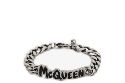 Shop Alexander Mcqueen Graffiti Logo Bracelet In Silver