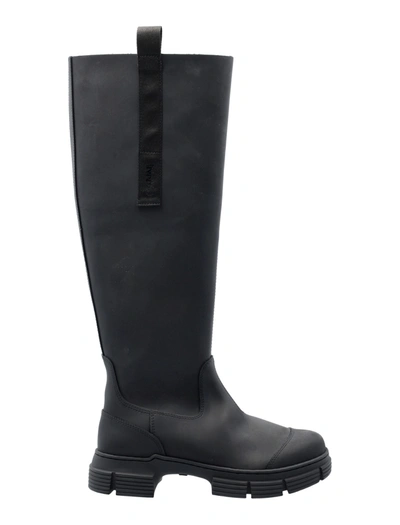 Shop Ganni Recycled Rubber Country Boot In Black