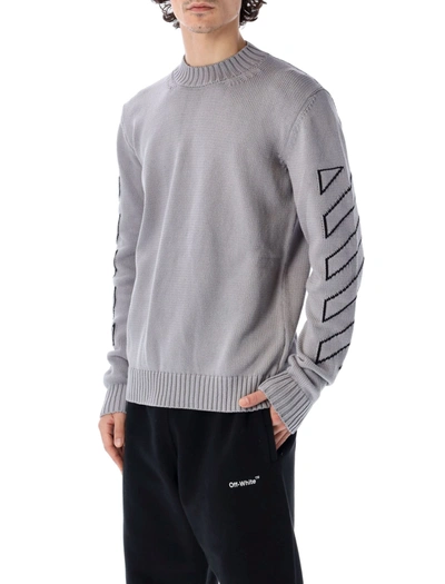 Shop Off-white Diagonal Outline Knit Crewneck In Medium Grey