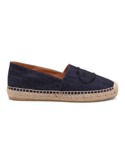 Shop Prada Embroidered Logo Espadrilles In Denim